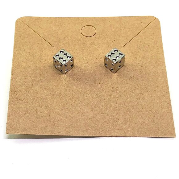 lucky dice stud earrings silver tone casino vegas game novelty fun retro kitsch - Picture 4 of 5